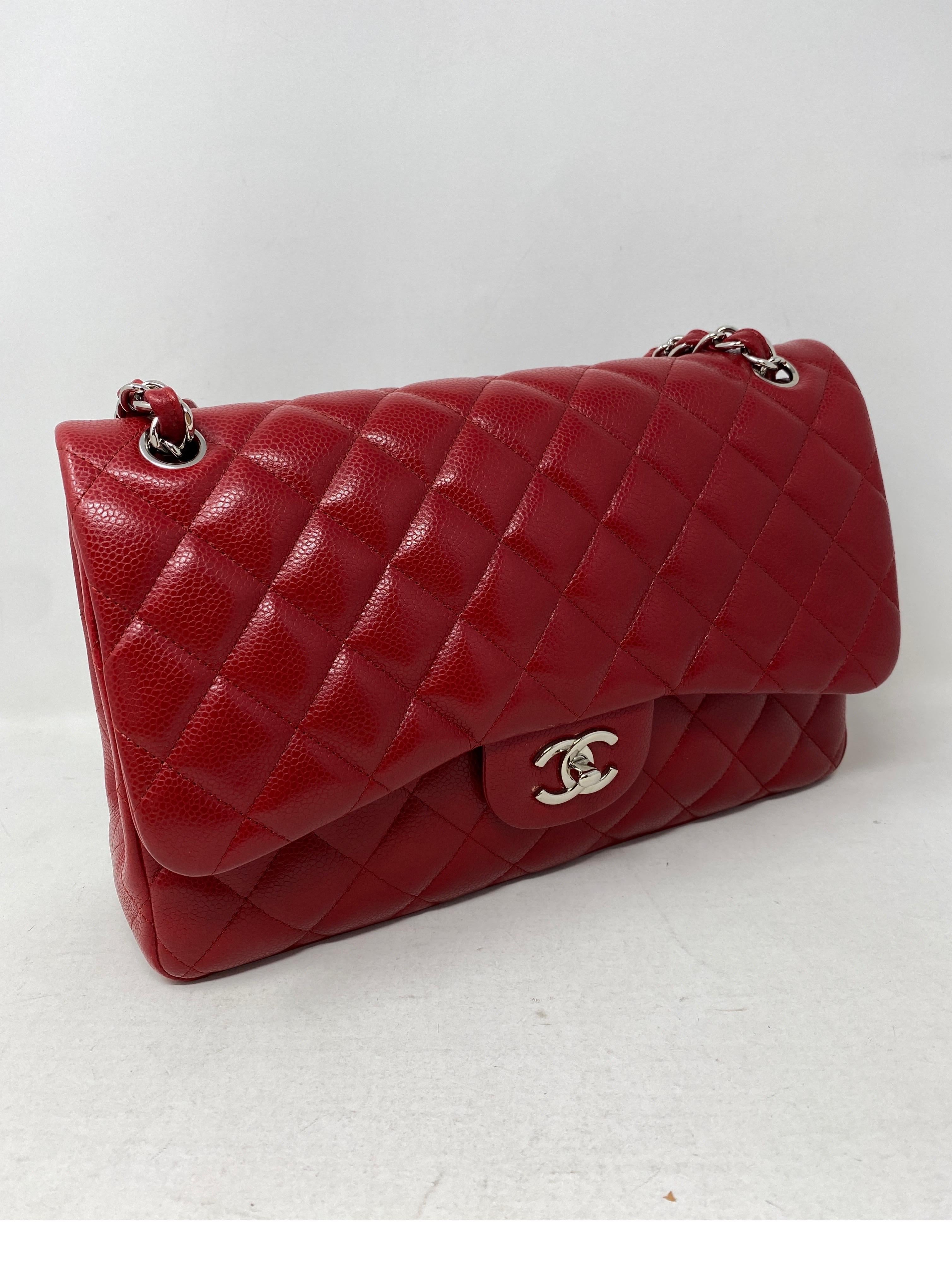 Chanel Red Jumbo Double Flap Bag  In Good Condition In Athens, GA