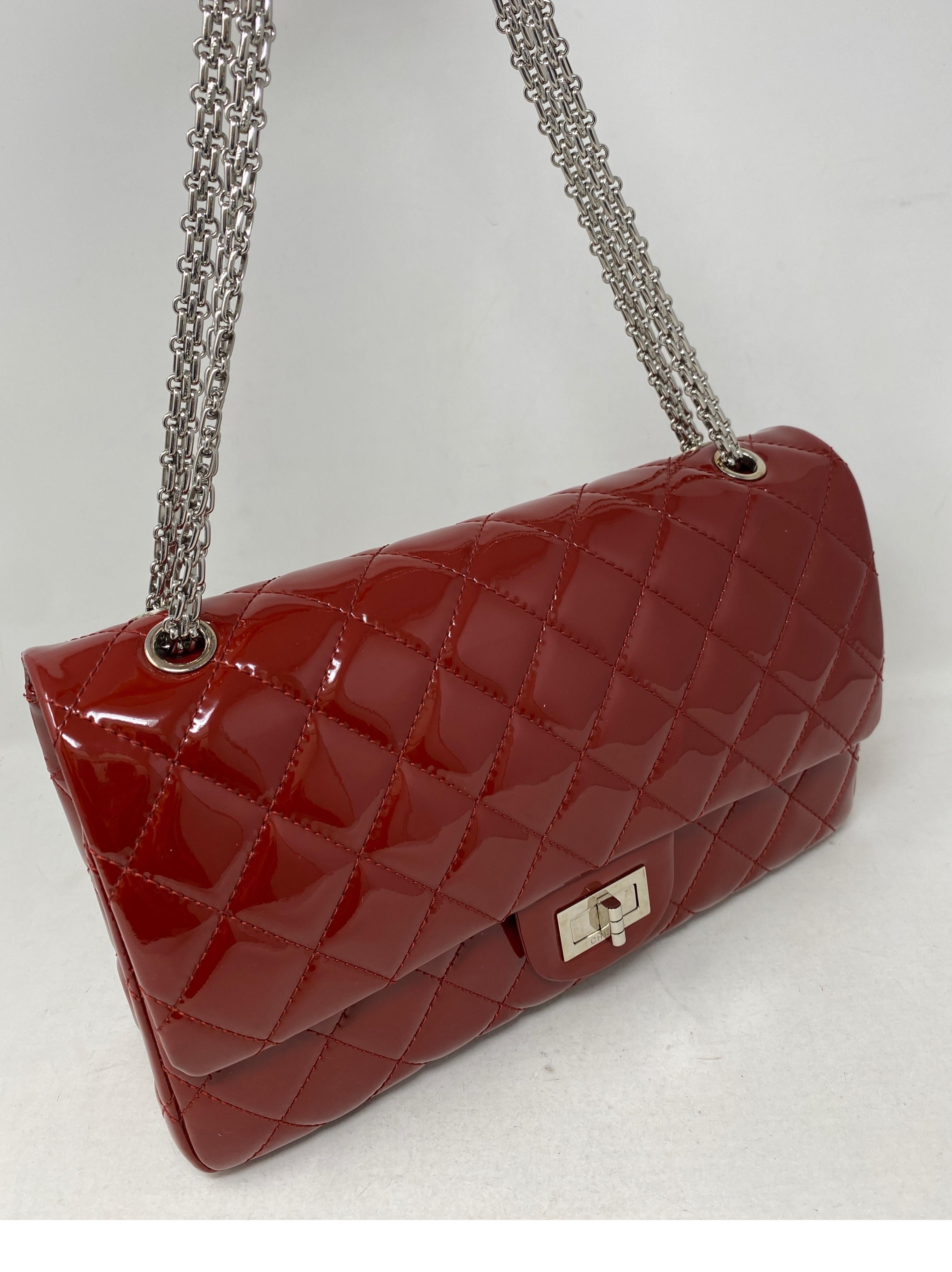 Brown Chanel Red Jumbo Patent Reissue Leather Bag 