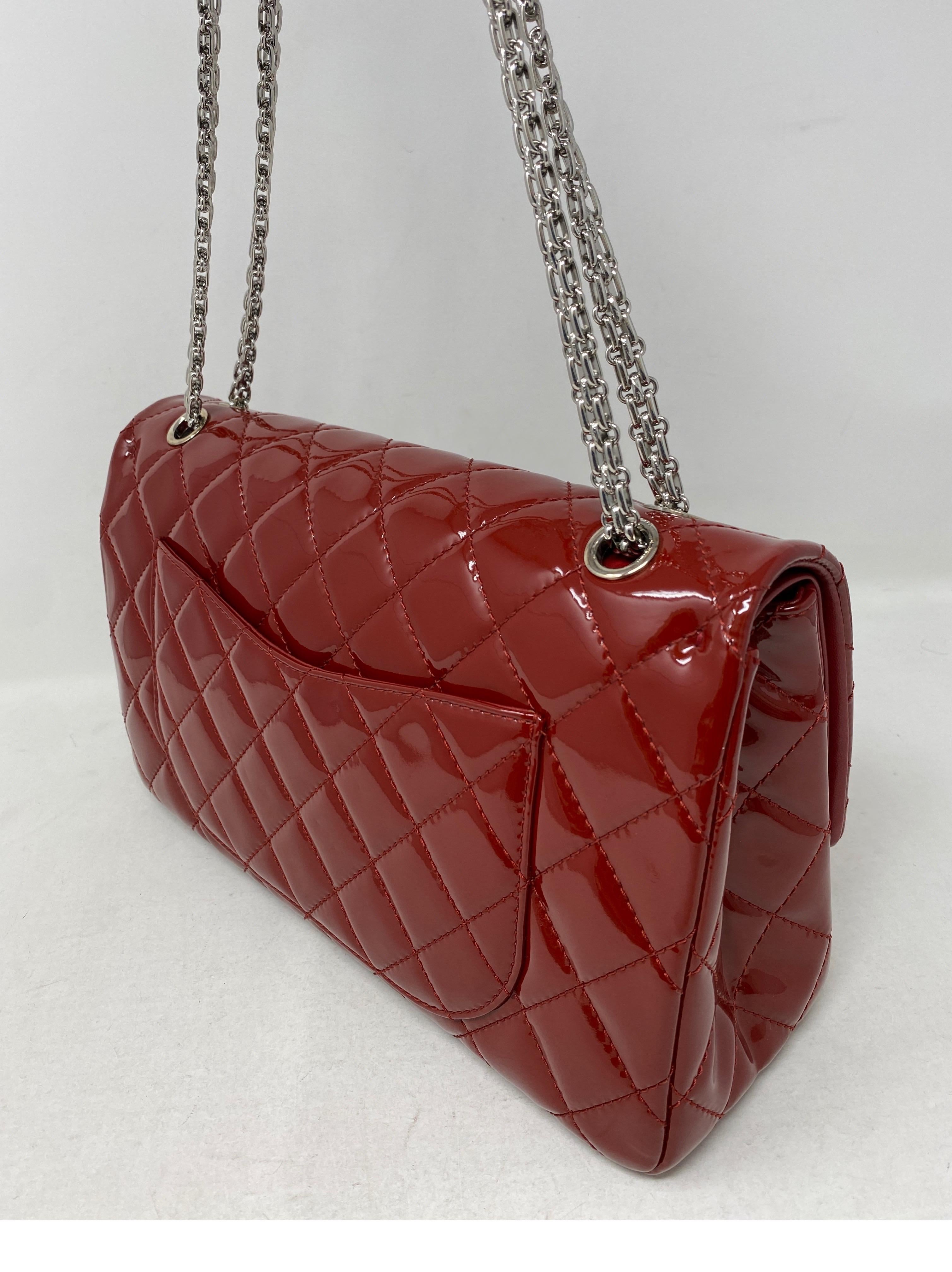 Chanel Red Jumbo Patent Reissue Leather Bag  1