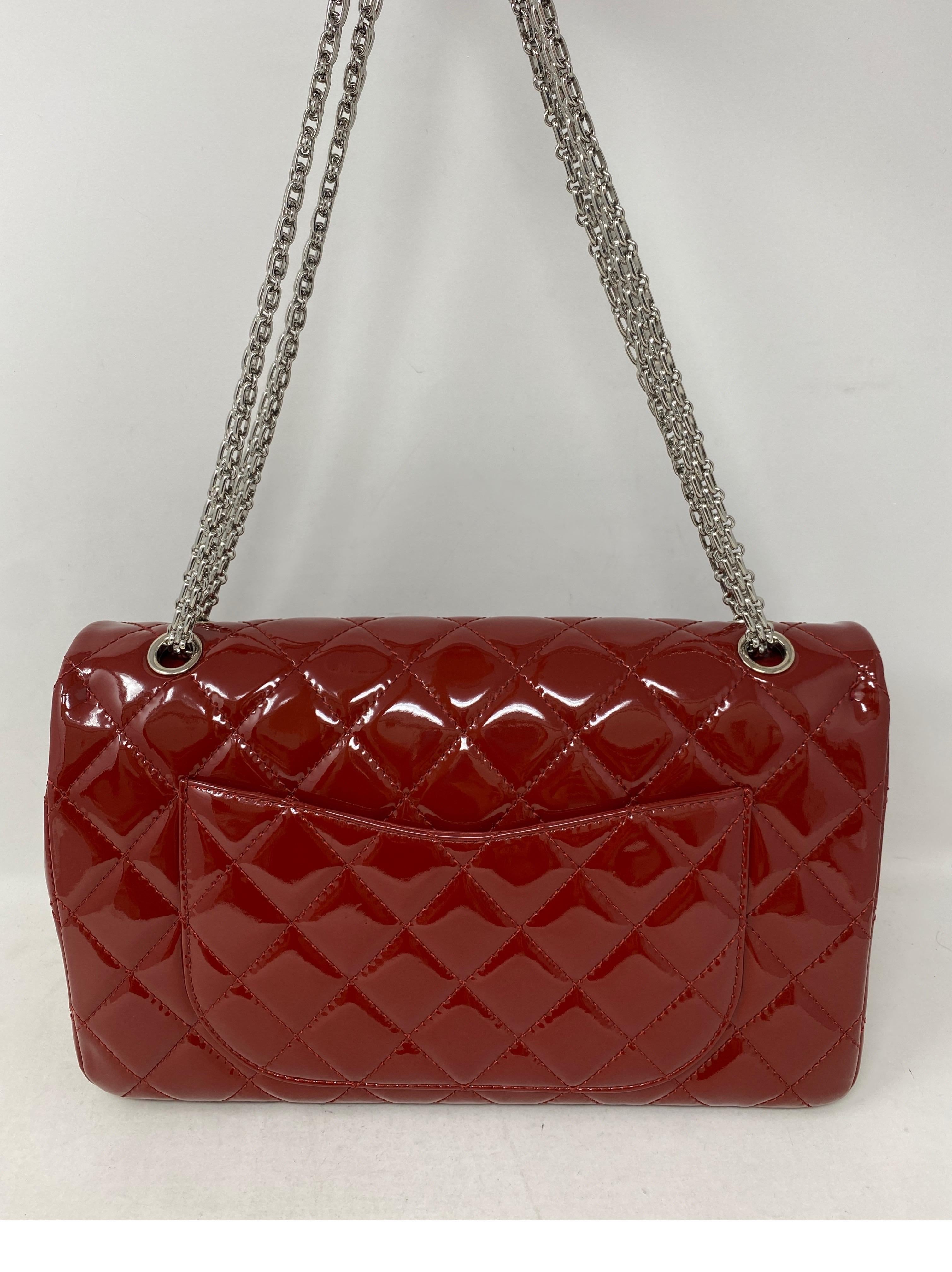 Chanel Red Jumbo Patent Reissue Leather Bag  2