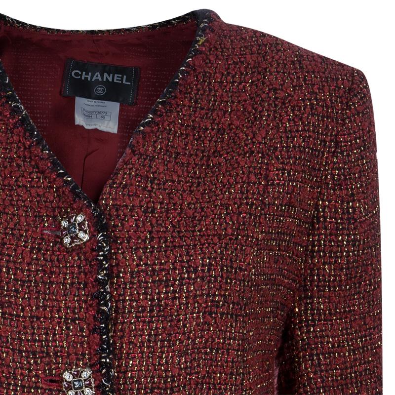 Chanel Red Knee Length Tweed Jacket XXL In Good Condition In Dubai, Al Qouz 2