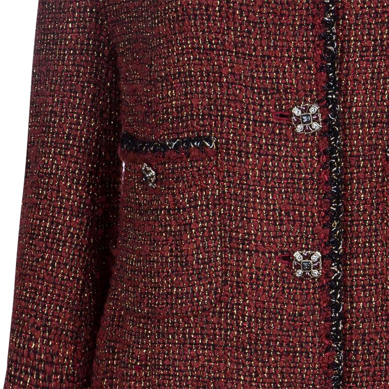 Chanel Red Knee Length Tweed Jacket XXL 1