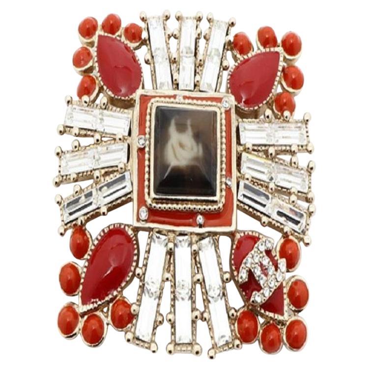 chanel quatrefoil style crystal logo brooch 2009 Collection For Sale at