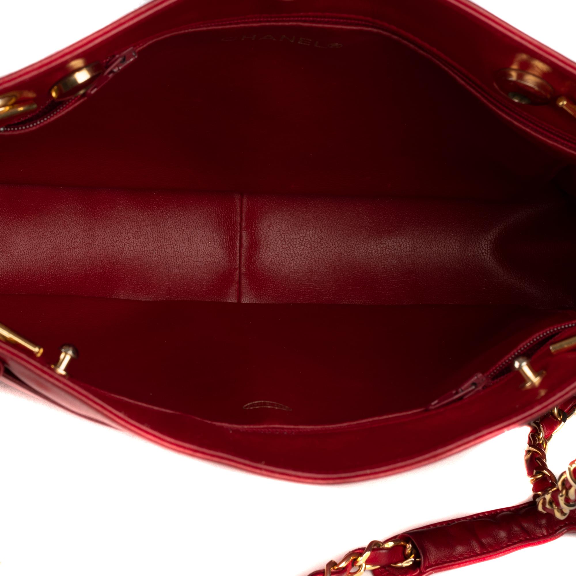 Chanel Red Lamb Leather Vintage Shoulder Bag  1