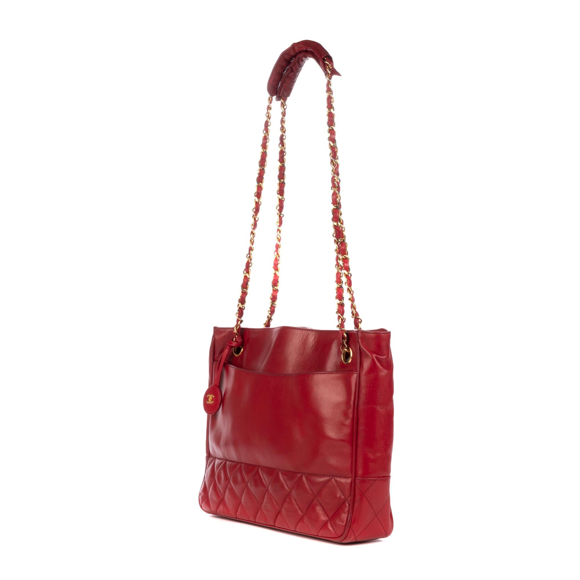 Chanel Red Lamb Leather Vintage Shoulder Bag  2