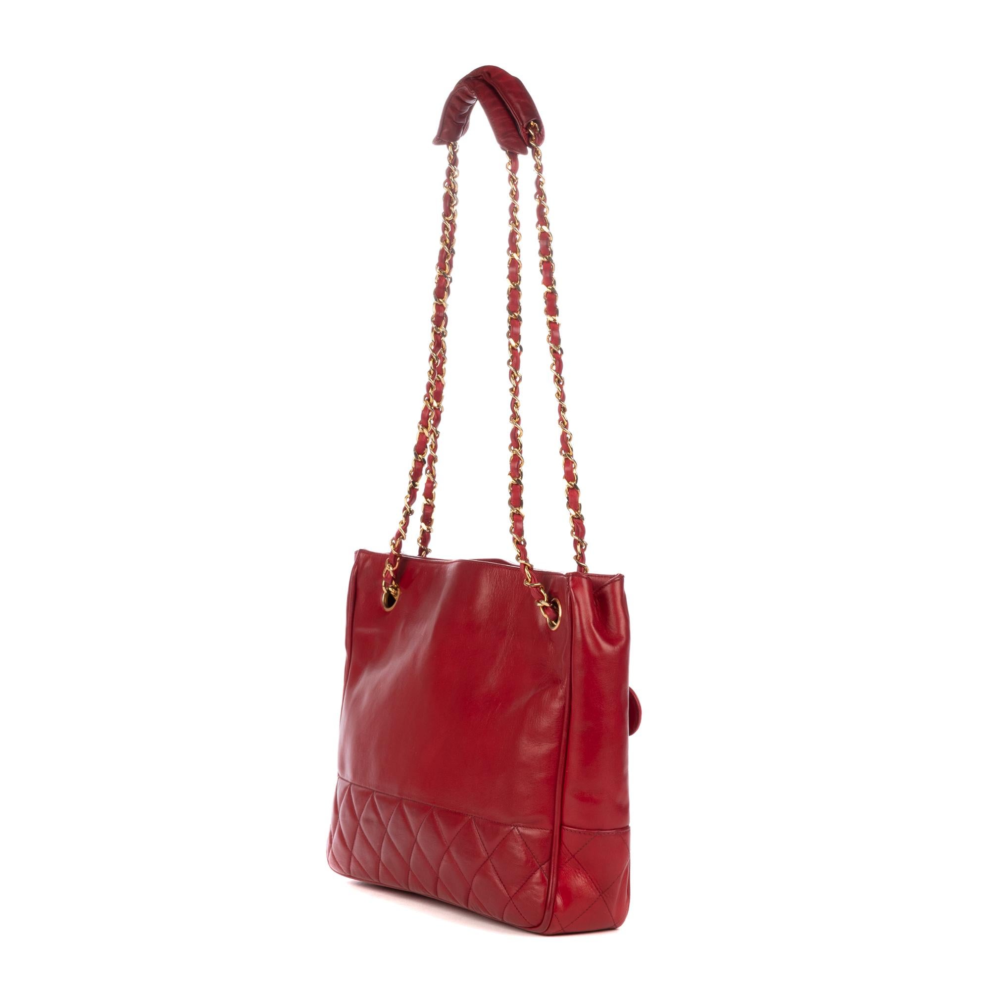 Chanel Red Lamb Leather Vintage Shoulder Bag  3