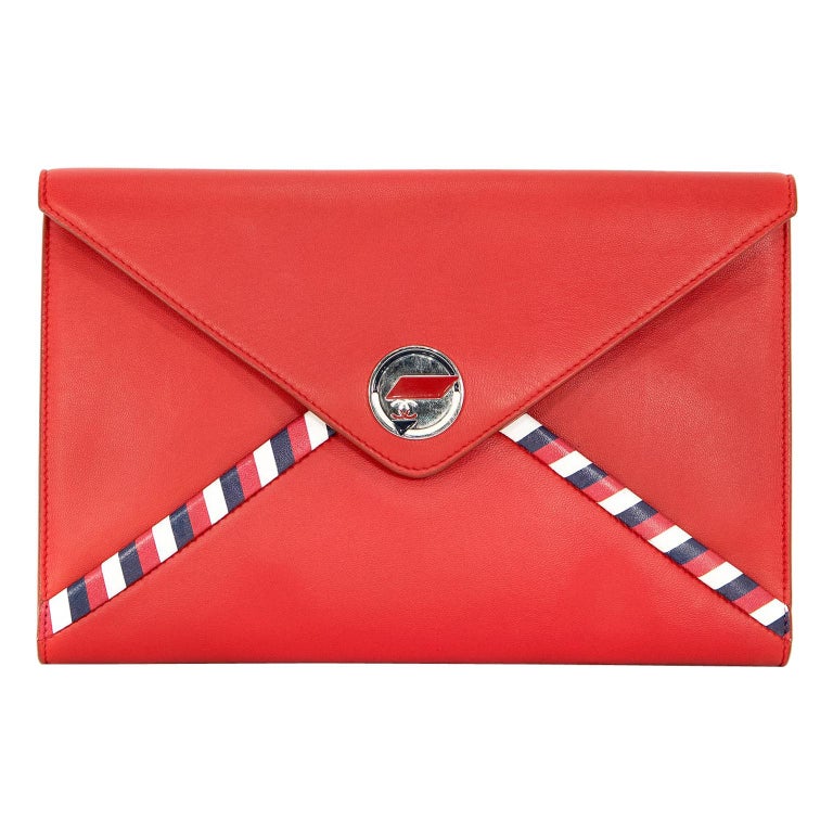 Chanel Red Lambskin Airlines Envelope Clutch For Sale at 1stDibs