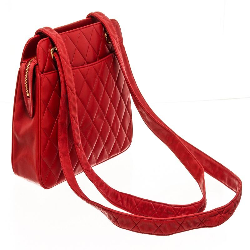 Chanel Red Lambskin CC Front Pocket Shoulder Bag In Good Condition In Irvine, CA