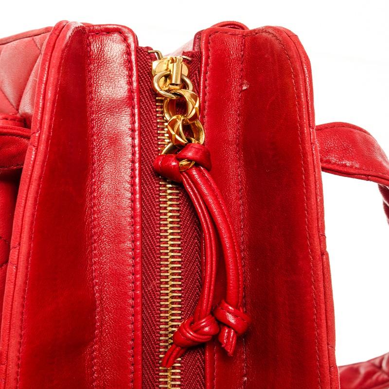 Chanel Red Lambskin CC Front Pocket Shoulder Bag 4
