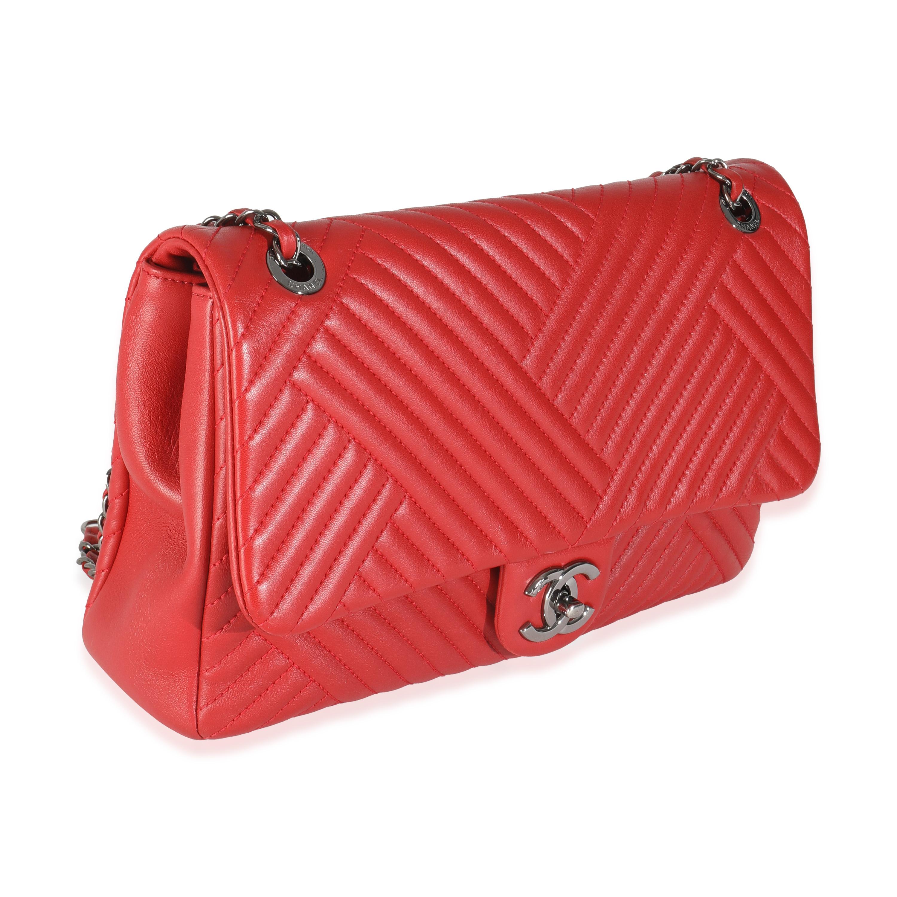 Chanel Red Lambskin CC Medium Crossing Flap Bag In Excellent Condition For Sale In New York, NY