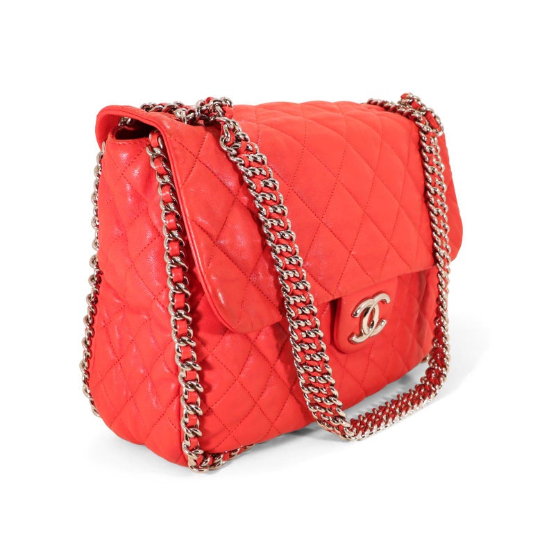 Chanel Red Lambskin Chain Around Maxi Flap Bag at 1stDibs