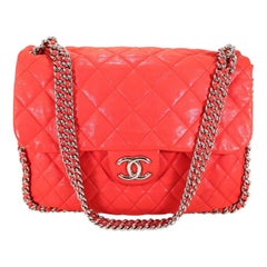 Chanel Red Lambskin Chain Around Maxi Flap Bag