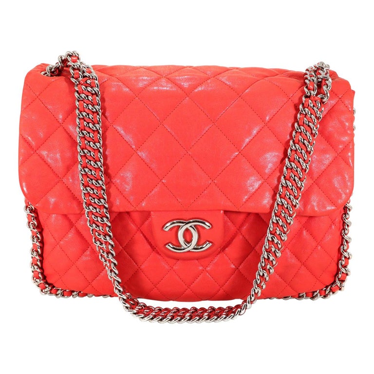 Chanel Red Lambskin Chain Around Maxi Flap Bag at 1stDibs chanel