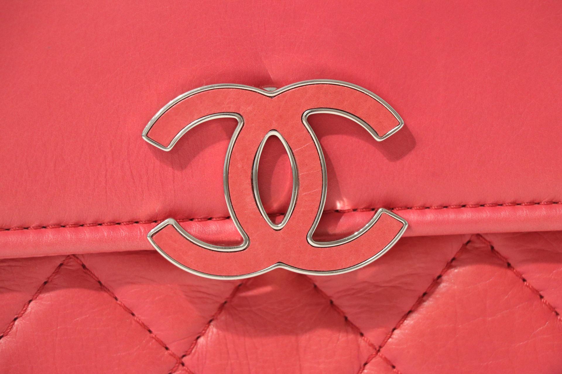 Chanel Red Lambskin Double Gusset Flap Bag In Excellent Condition In Palm Beach, FL