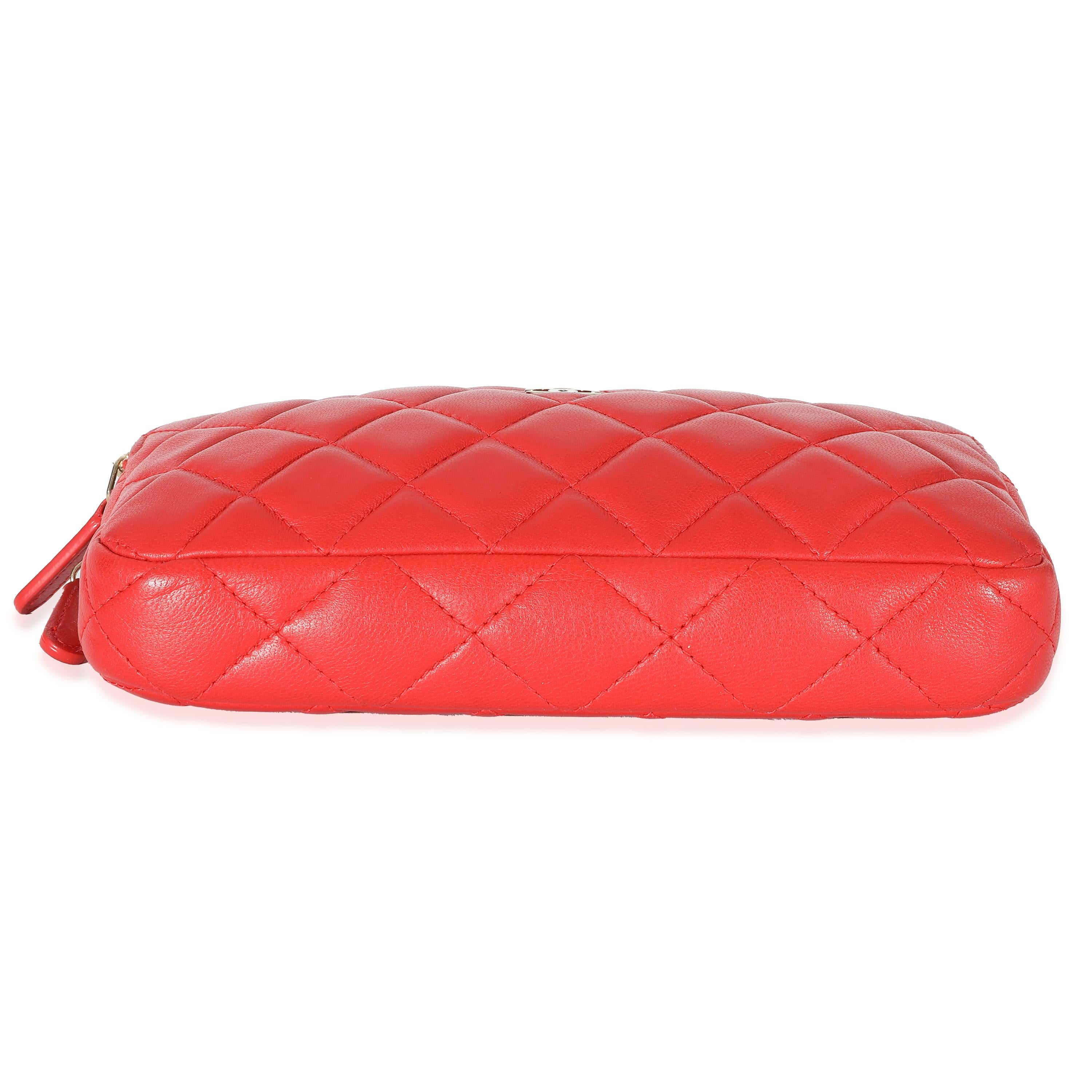 Chanel Red Lambskin Double Zip Clutch With Chain 1