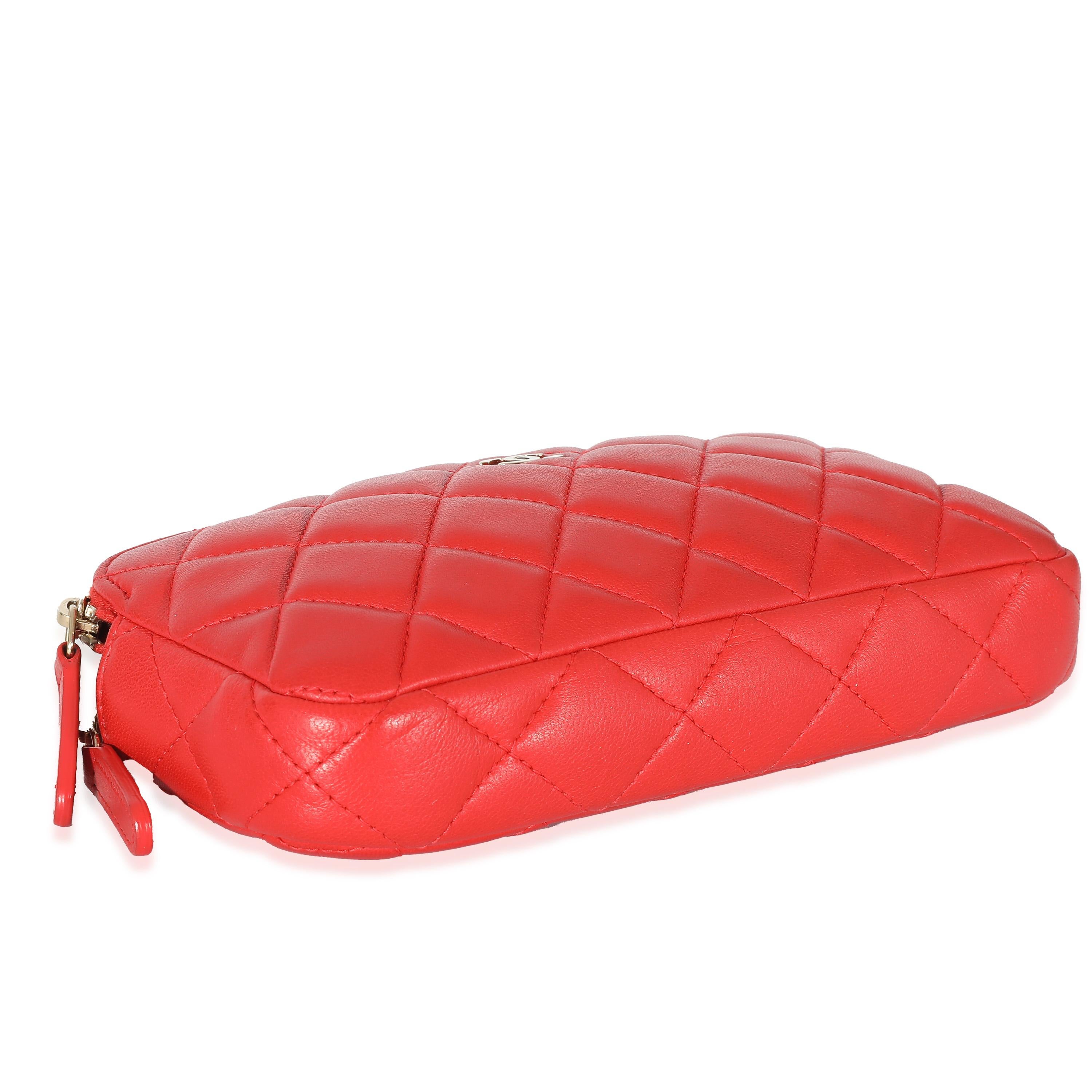 Chanel Red Lambskin Double Zip Clutch With Chain 3