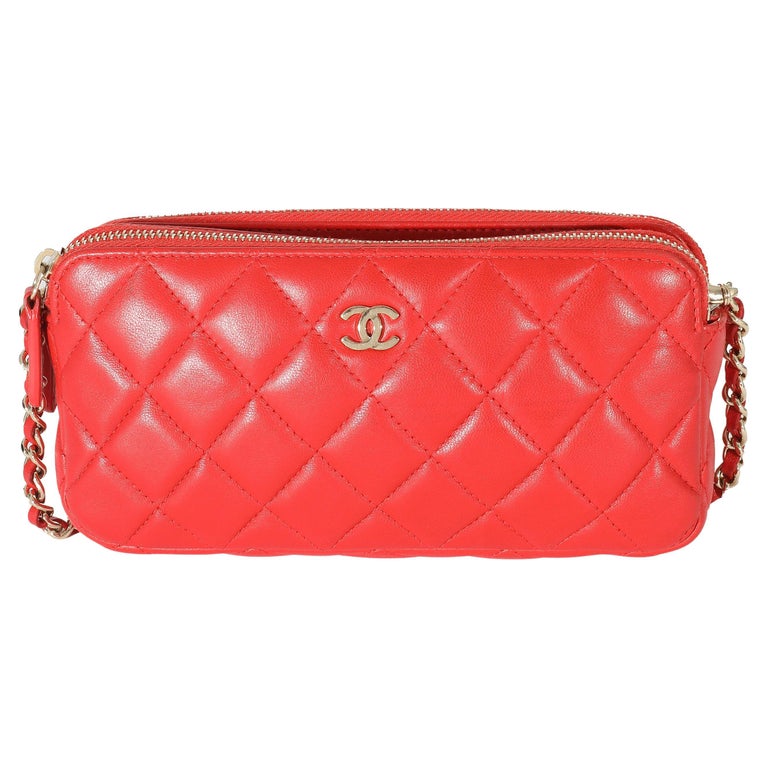 Chanel Vermillion Shiny Alligator Wallet On Chain WOC Silver