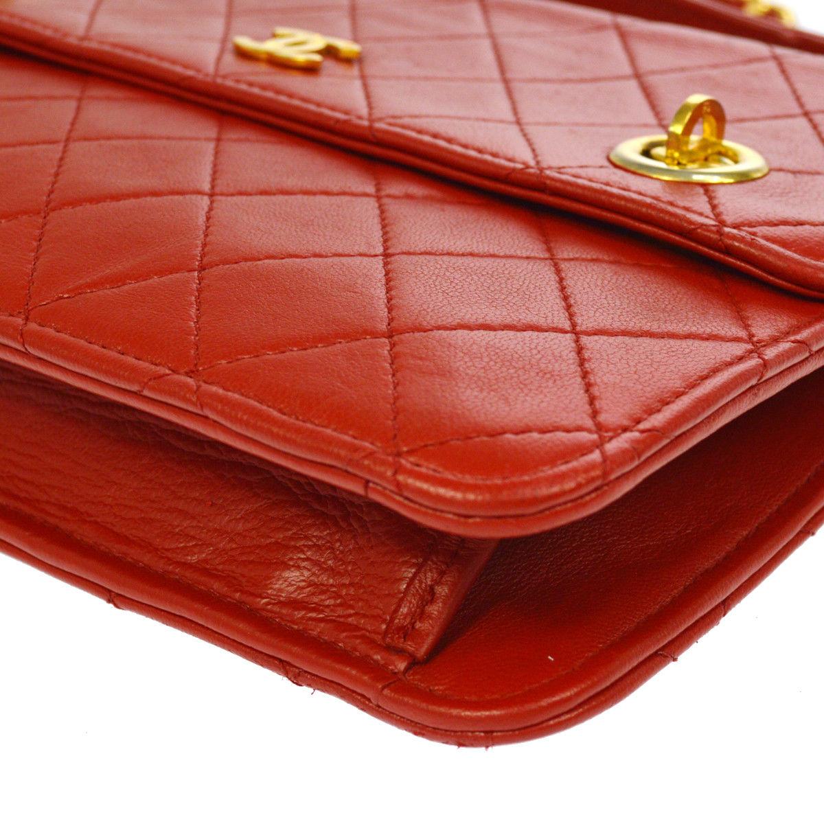 Chanel Red Lambskin Dual Turnlock Top Handle Satchel Shoulder Flap Bag 1