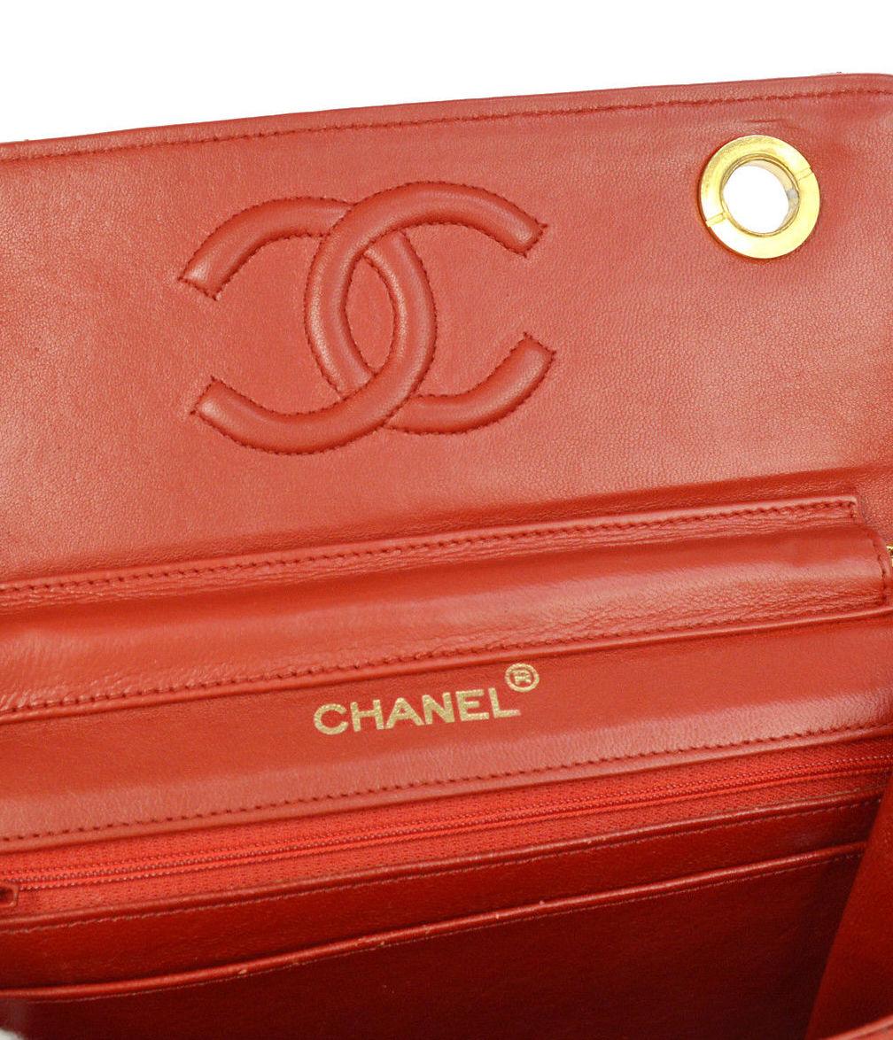 Chanel Red Lambskin Dual Turnlock Top Handle Satchel Shoulder Flap Bag 2