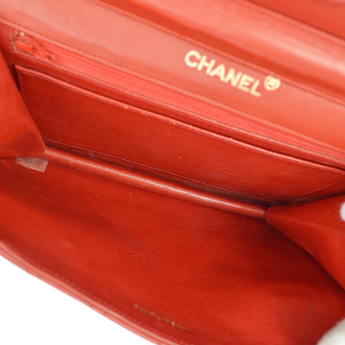 Chanel Red Lambskin Dual Turnlock Top Handle Satchel Shoulder Flap Bag 3