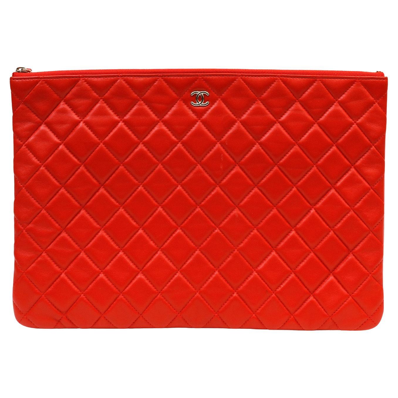  Chanel Red Lambskin Large Classic O Case