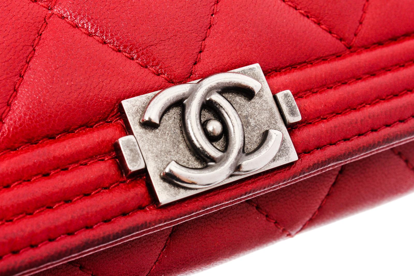Chanel Red Lambskin Leather Boy WOC Wallet On Chain Bag 1