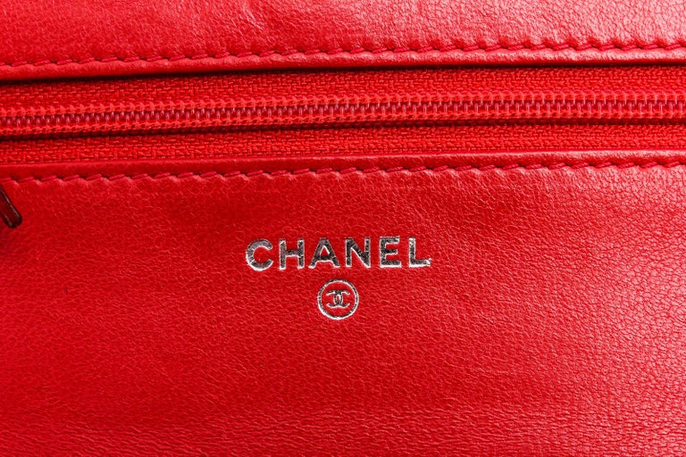 Chanel Red Lambskin Leather Diamond Stitch WOC Wallet On Chain at