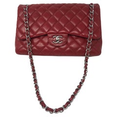 Chanel Red Lambskin Leather Jumbo Flap Bag