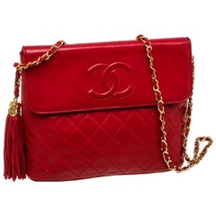 Chanel Red Lambskin Leather Tassel Flap Bag