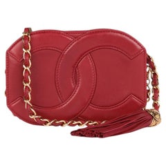 Chanel Red Lambskin Leather Vintage Micro Fringe Timeless Shoulder Bag