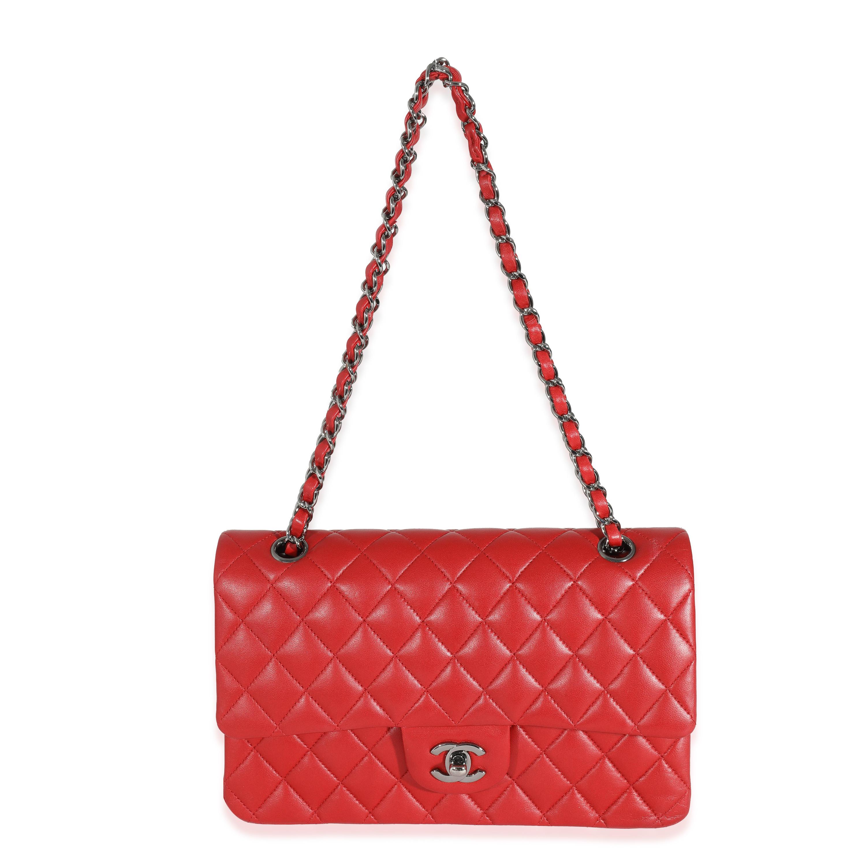 Women's Chanel Red Lambskin Medium Classic Double Flap Bag