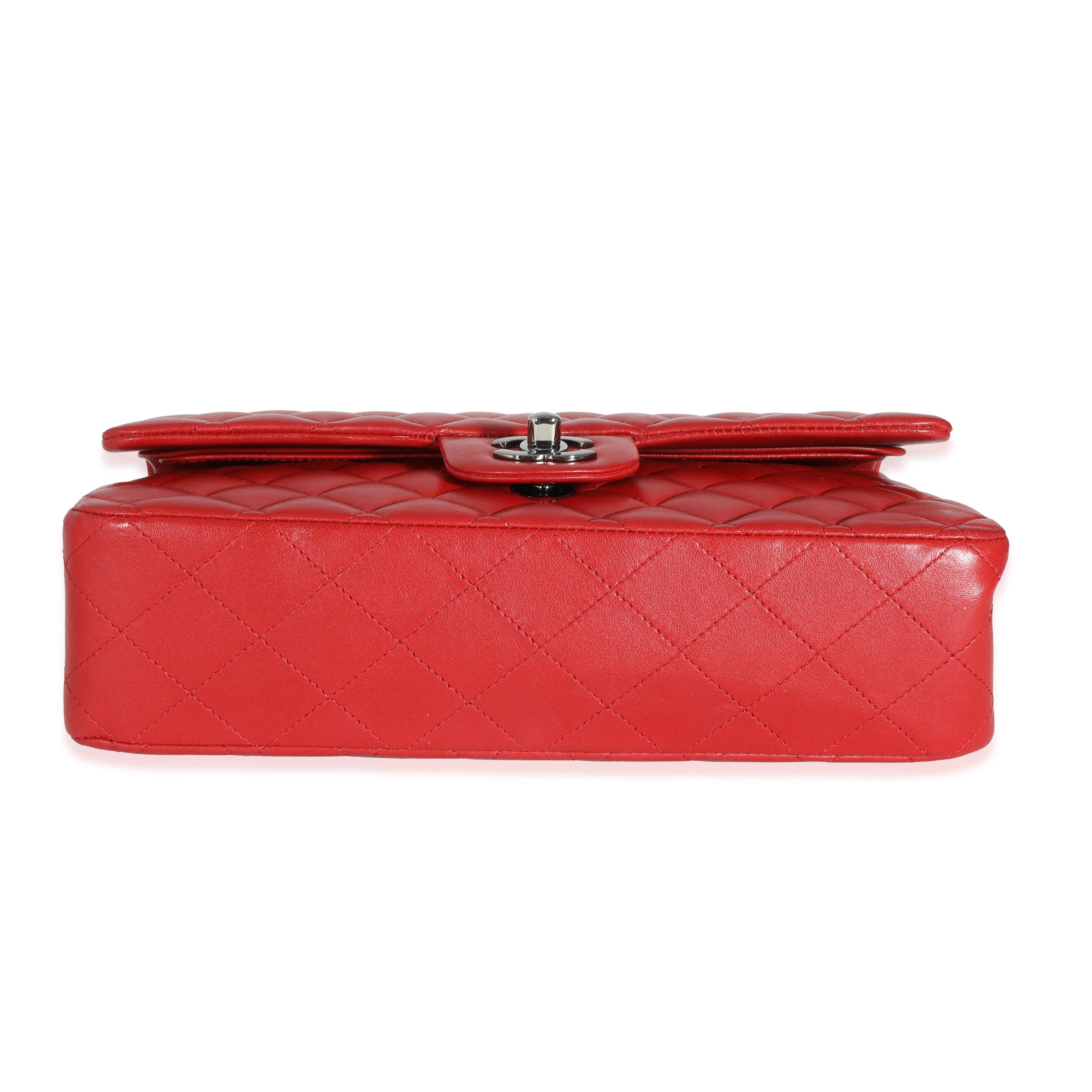 Chanel Red Lambskin Medium Classic Double Flap Bag 2