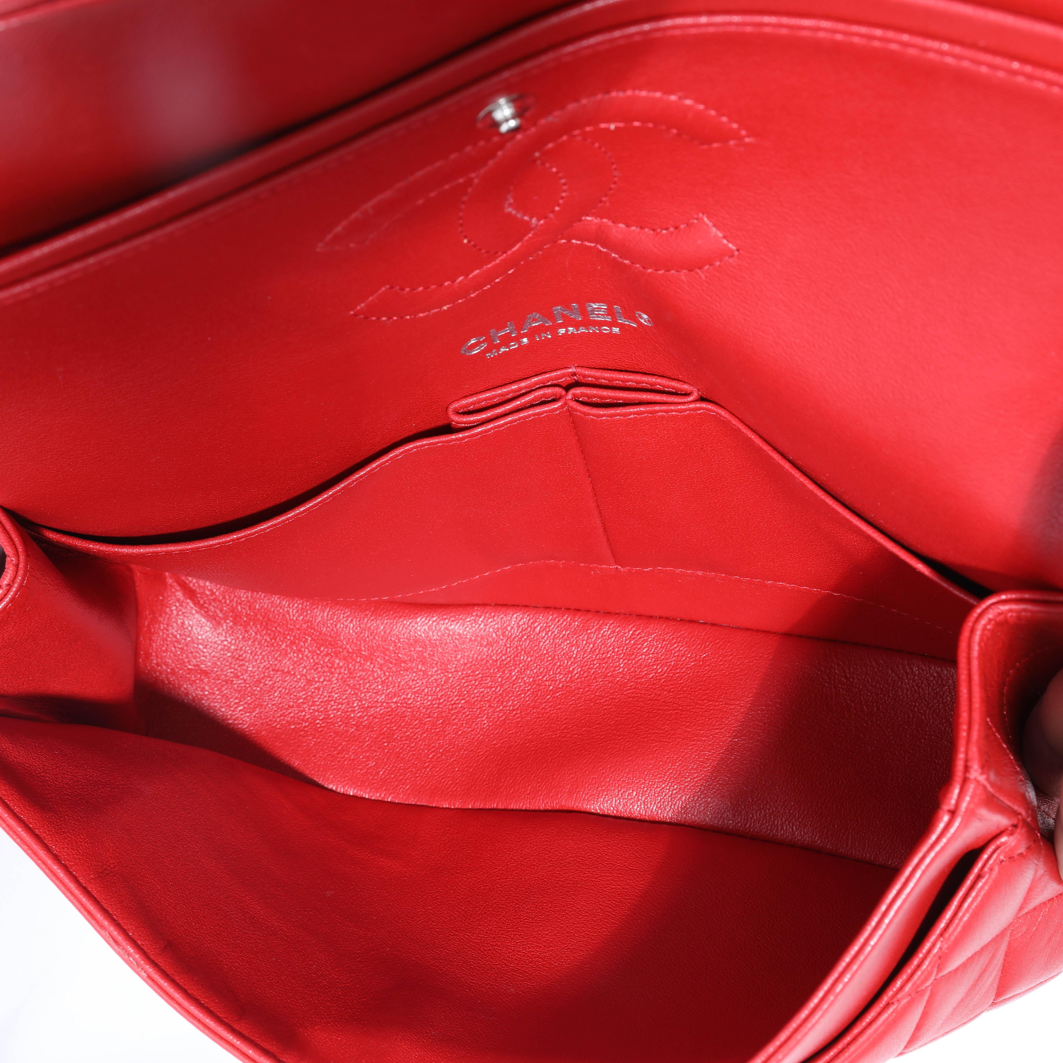 Chanel Red Lambskin Medium Classic Double Flap Bag 3