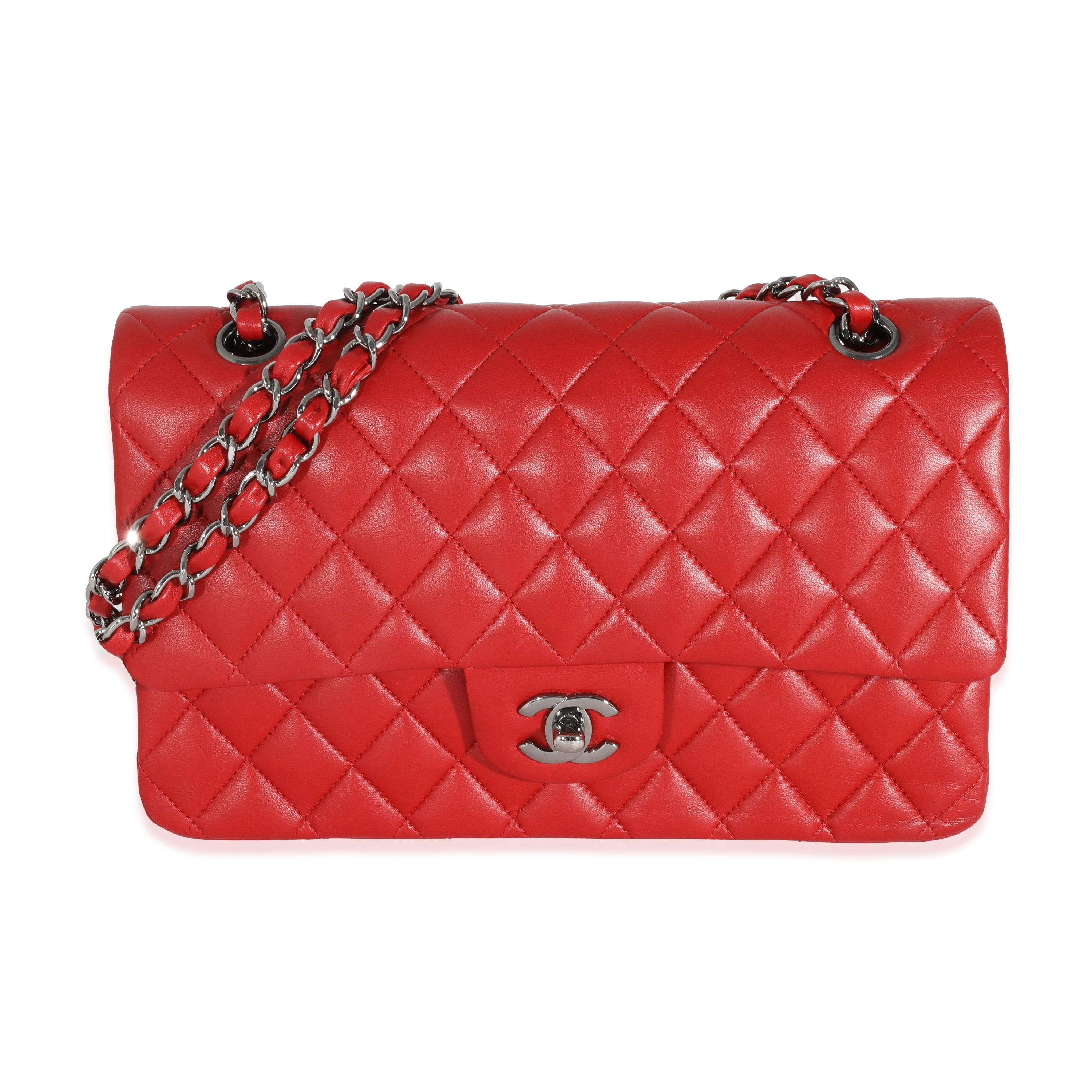 Chanel Red Lambskin Medium Classic Double Flap Bag 4