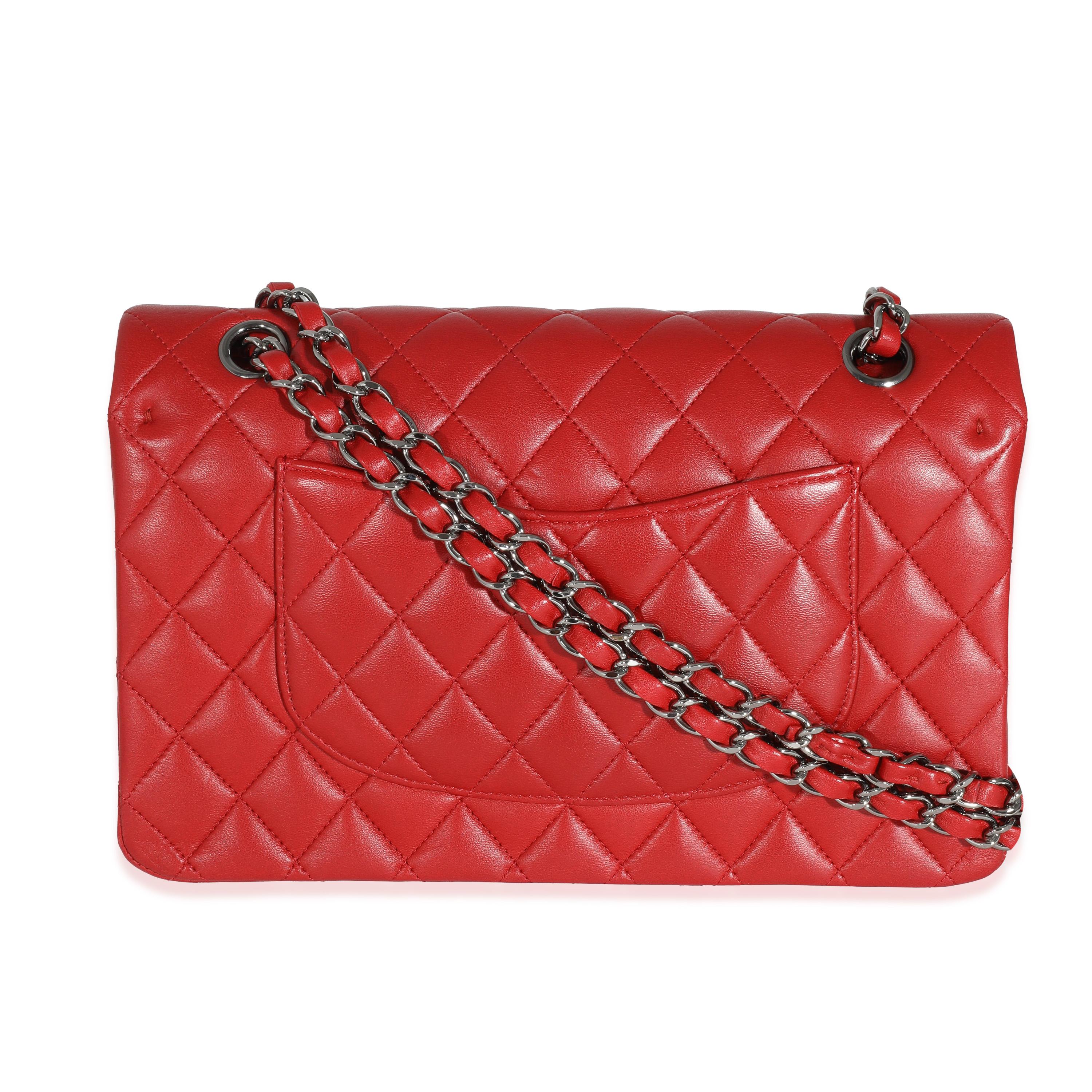 Chanel Red Lambskin Medium Classic Double Flap Bag 5