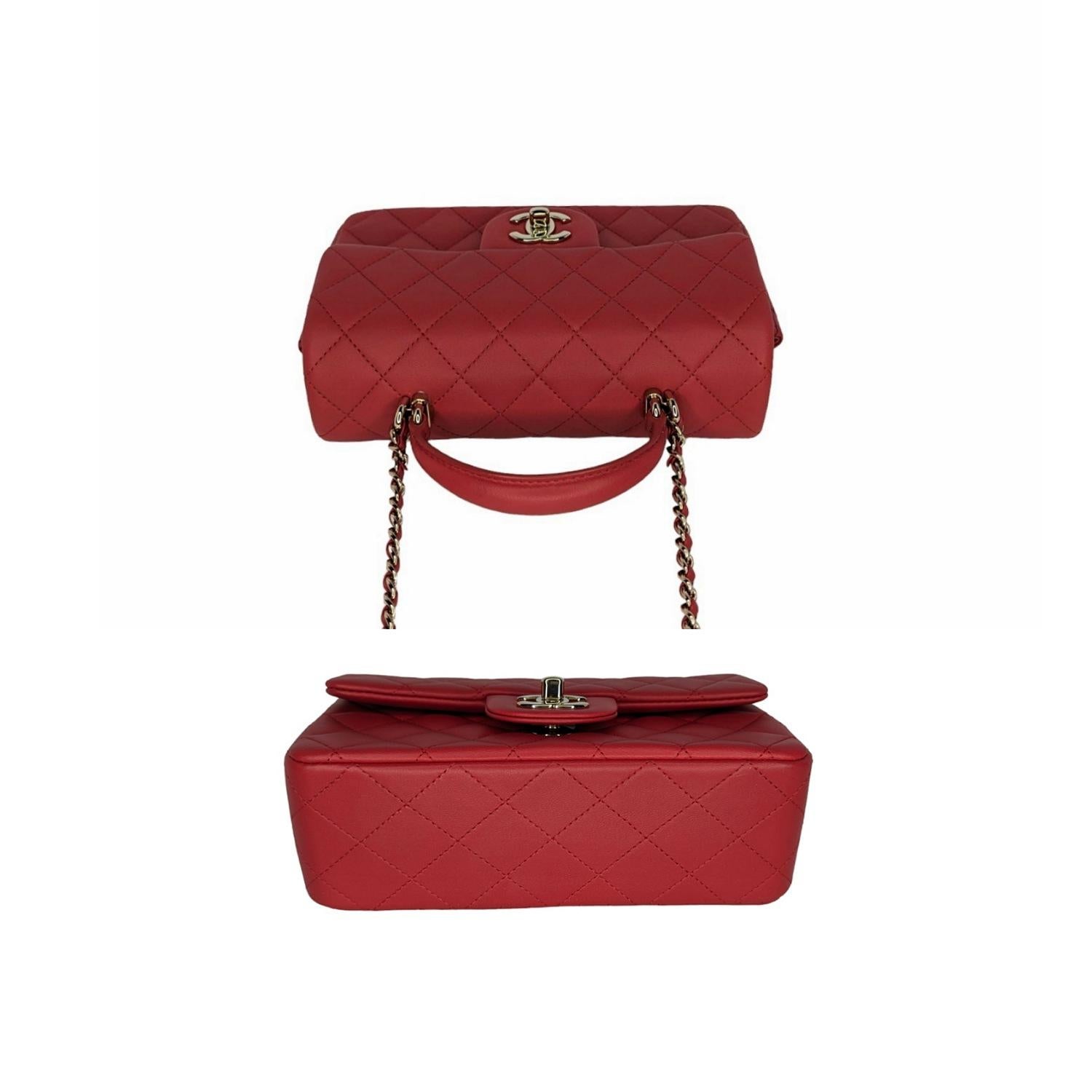 Women's Chanel Red Lambskin Mini Rectangular Top Handle Flap