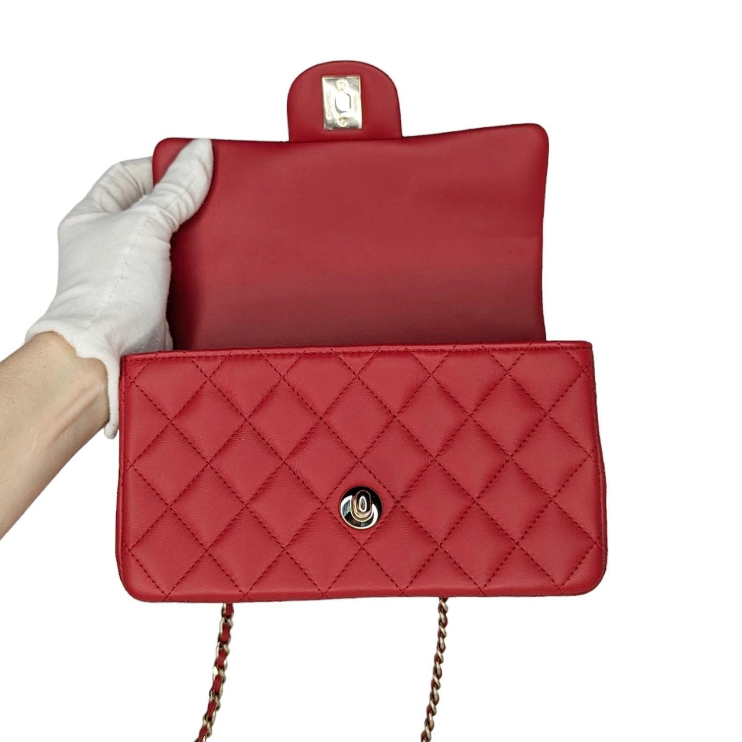 Chanel Red Lambskin Mini Rectangular Top Handle Flap 1