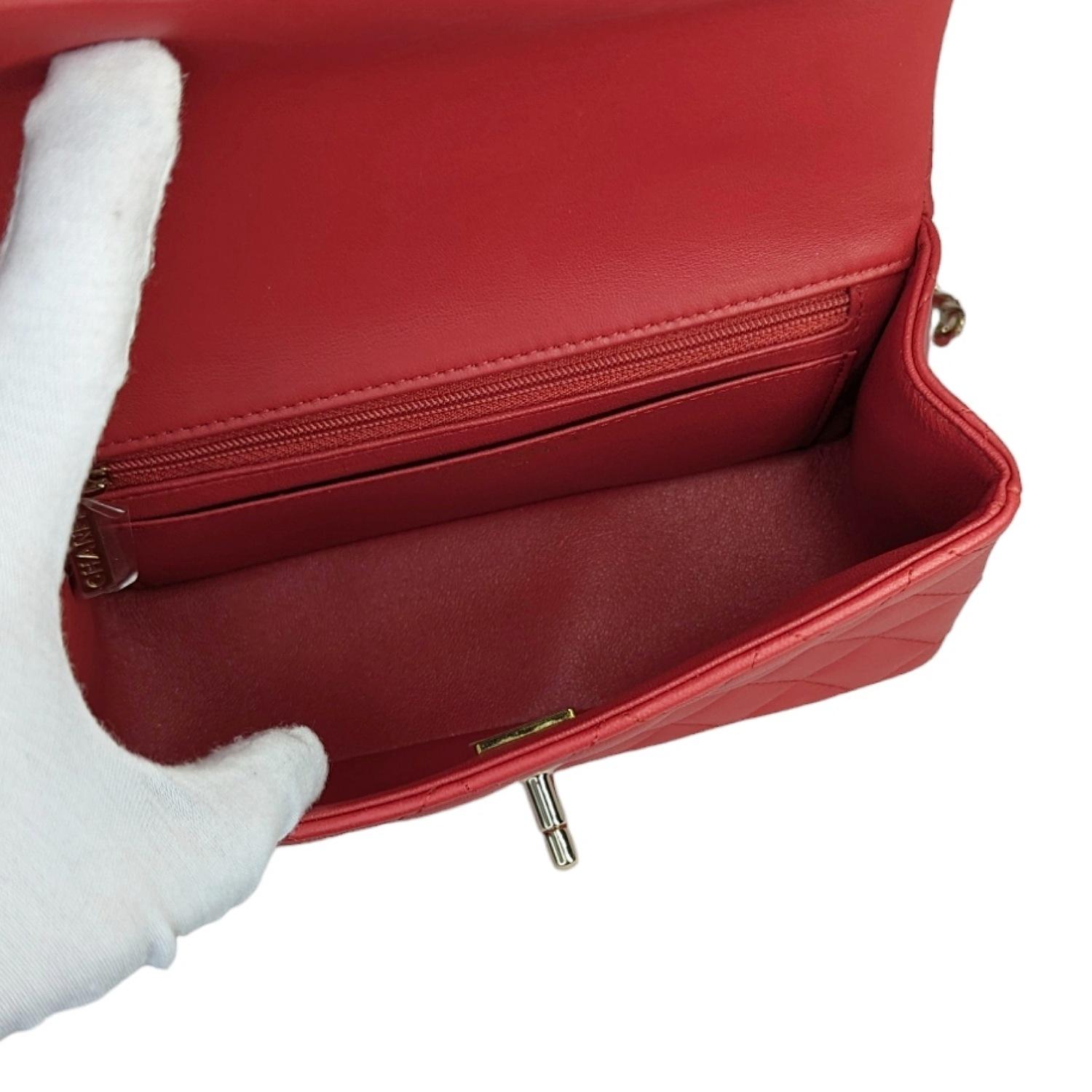 Chanel Red Lambskin Mini Rectangular Top Handle Flap 2