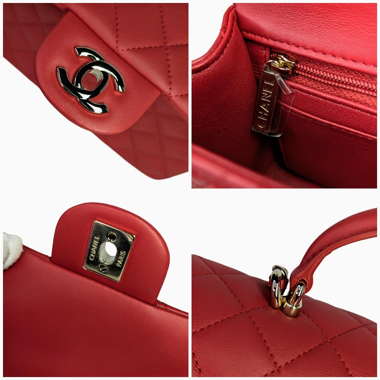 Chanel Red Lambskin Mini Rectangular Top Handle Flap 5