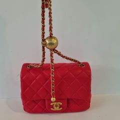 Chanel Red Lambskin Quilted Mini Square Pearl Crush Flap Bag