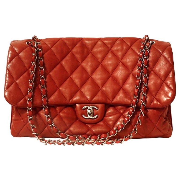 Chanel Red Lambskin Triple Accordion Flap Bag at 1stDibs