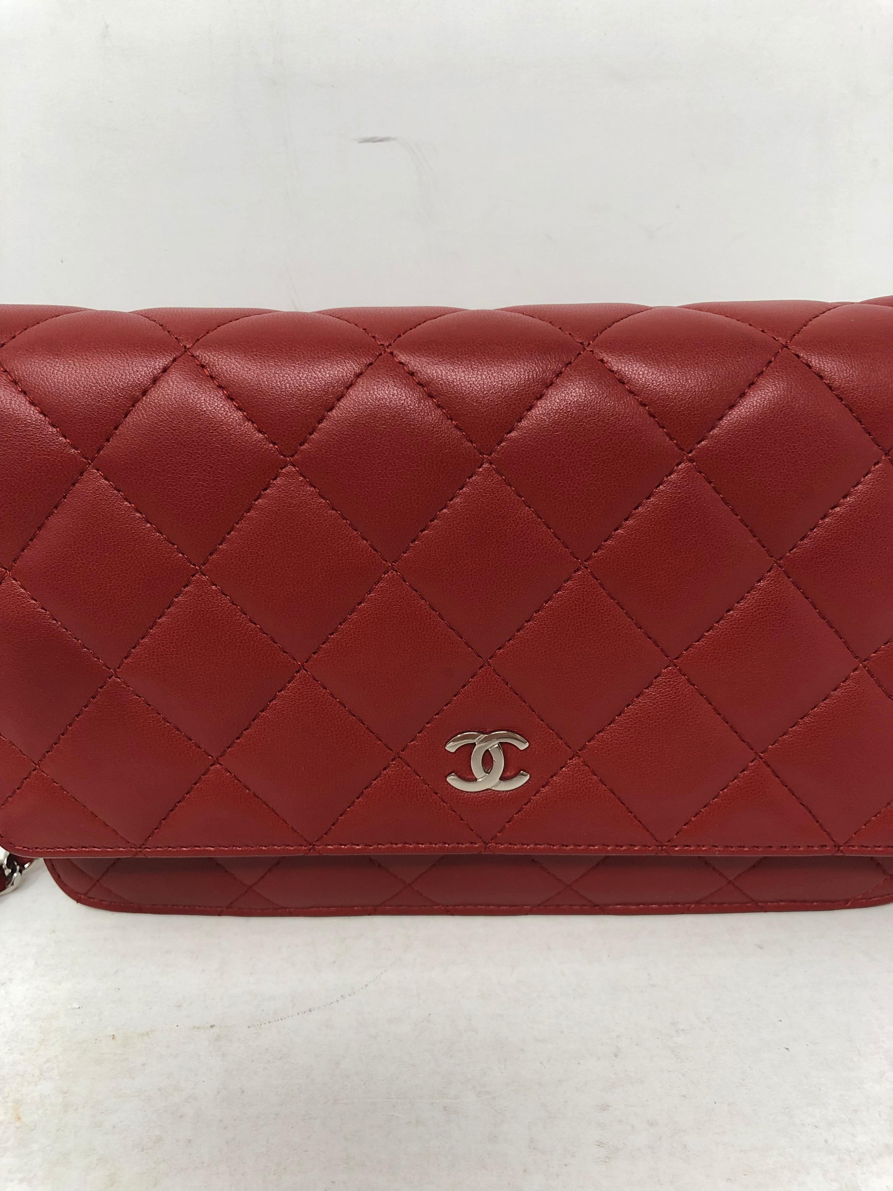 Chanel Red Lambskin WOC In Excellent Condition In Athens, GA
