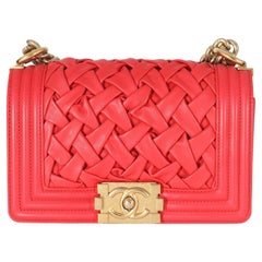 Chanel Red Lambskin Woven Small Boy Bag