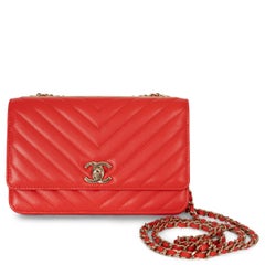 CHANEL red leather 19C TRENDY CC Wallet on Chain WOC Bag