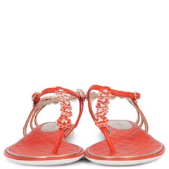 CHANEL red leather 2015 15P CAMELLIA FLAT THONG Sandals Shoes 40 fit 39.5