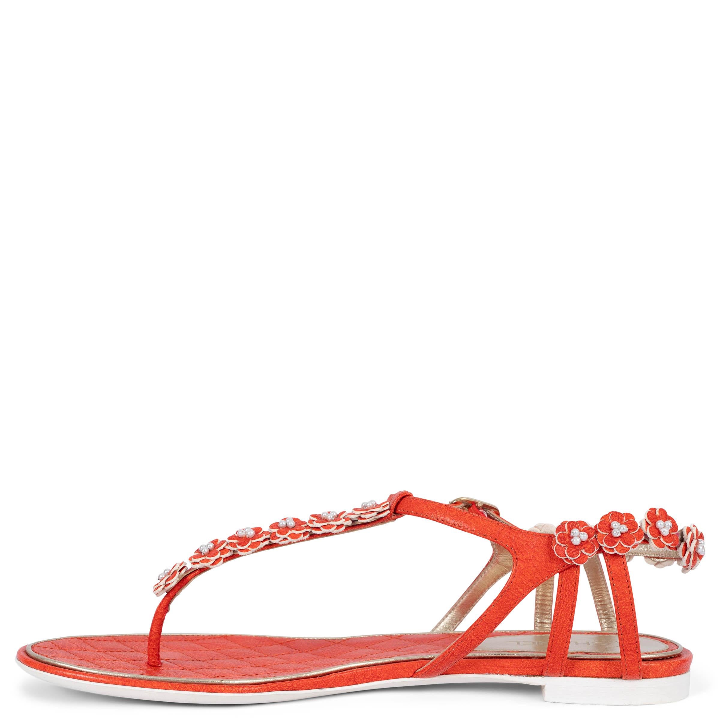 Arancia Chanel pelle rossa 2015 15P CAMELLIA FLAT THONG Sandali Scarpe 40 vestibilità 39.5 in vendita