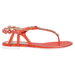 CHANEL red leather 2015 15P CAMELLIA FLAT THONG Sandals Shoes 40 fit 39.5