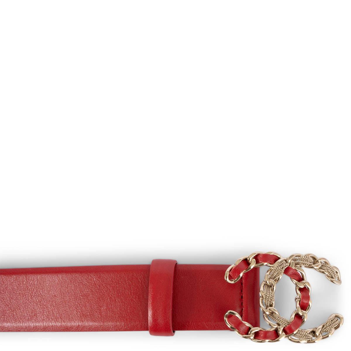 CHANEL red leather 2020 20S CC BUCKLE Belt 90 1
