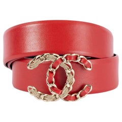 CHANEL red leather 2020 20S CC BUCKLE Belt 90