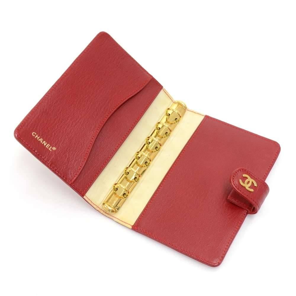 Chanel Red Leather 6 Ring Gold-tone Agenda Cover  2